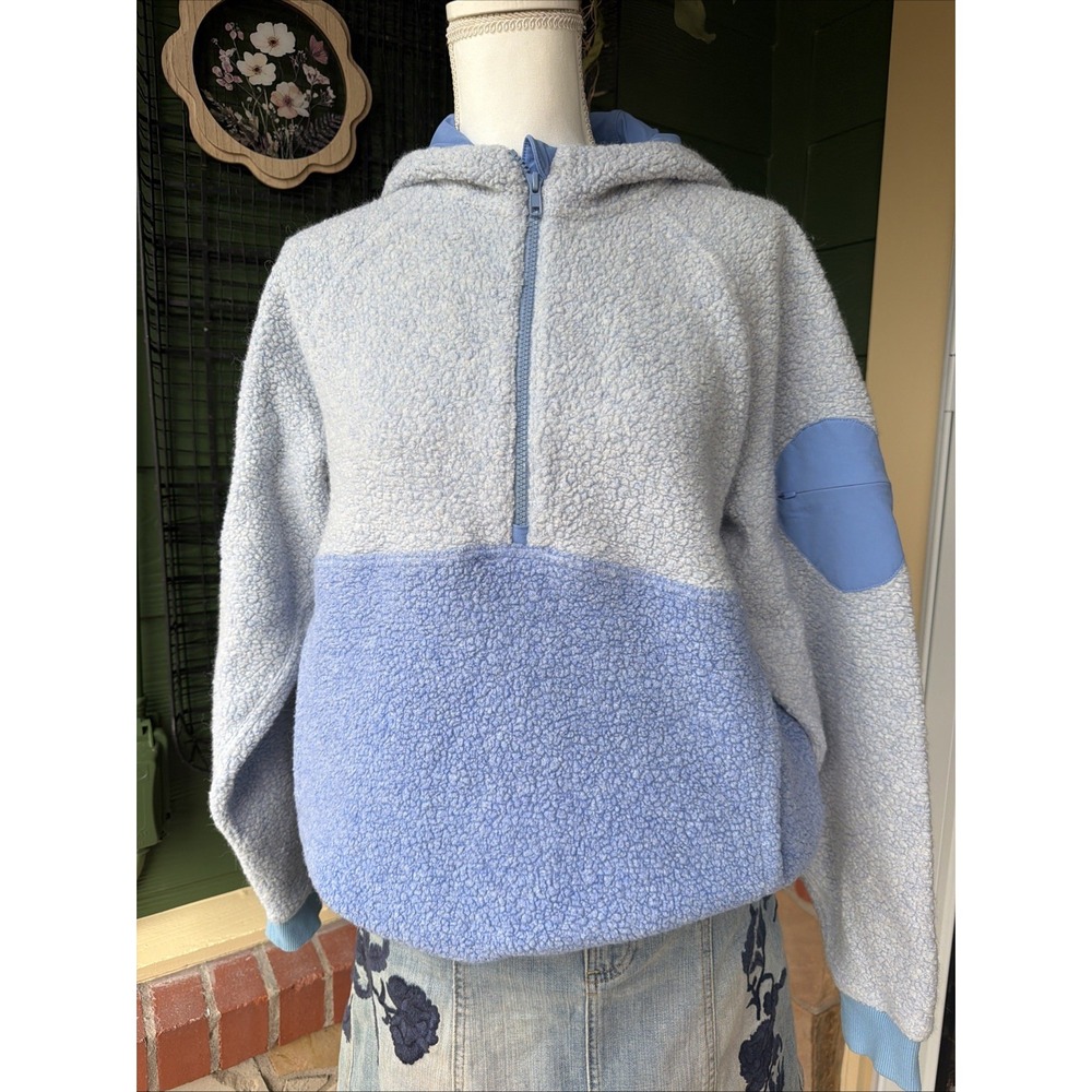 Outdoor Voices Megafleece 1/2 Zip Pullover Women's M Blue Wool Hoodie Winter